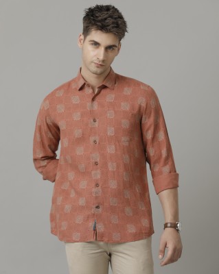 Linen Club Men Printed Casual Brown Shirt