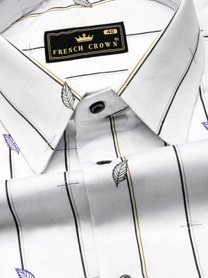 french crown Men Printed Casual White, Purple, Green Shirt