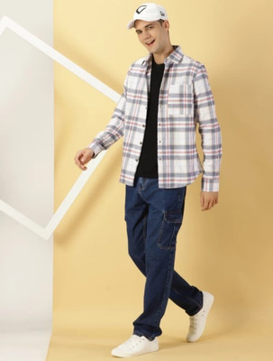 Indi Hemp Men Checkered Casual White, Black Shirt