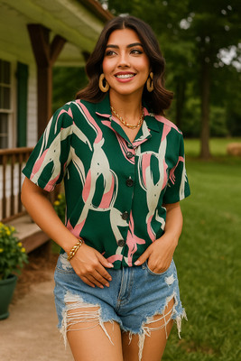 vairagee Women Printed Casual Green Shirt