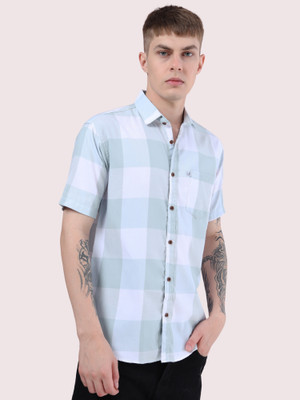 AIDAN PAUL Men Checkered Casual Light Green, White Shirt