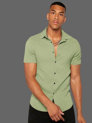 HouseOfCommon Men Self Design, Checkered Casual Light Green Shirt