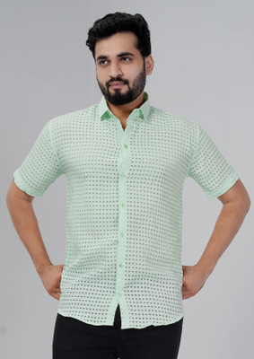 YAKSH Men Self Design Casual Light Green Shirt