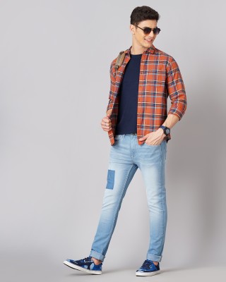 Hardsoda Men Checkered Casual Orange Shirt