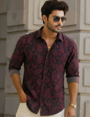 Force Men Printed Casual Black, Maroon Shirt