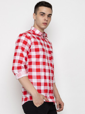 Frank Man Men Checkered Casual Red Shirt