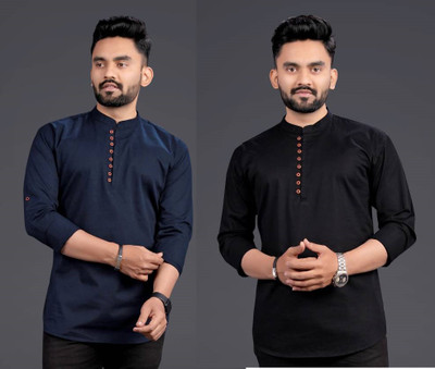 COMBRAIDED Men Solid Casual Blue, Black Shirt