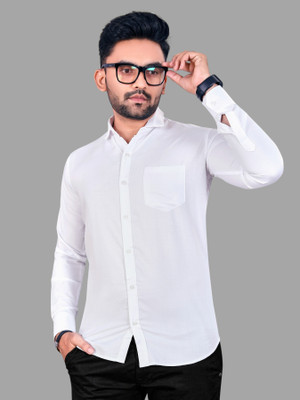 MOONBELL Men Solid Casual White Shirt