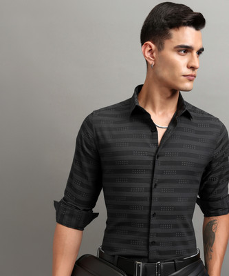 HIGHLANDER Men Self Design Casual Grey Shirt