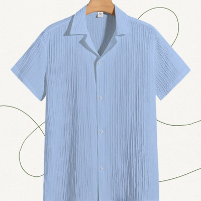 A Dearise Trend Men Self Design Casual Light Blue Shirt