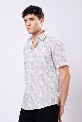 Stylox Men Printed Casual Beige, White Shirt