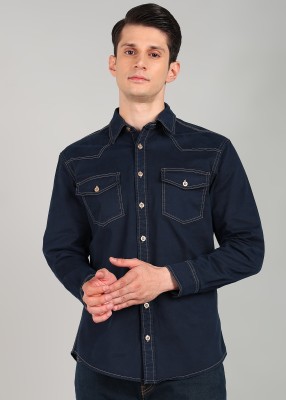 Gaucha Men Solid Casual Dark Blue Shirt