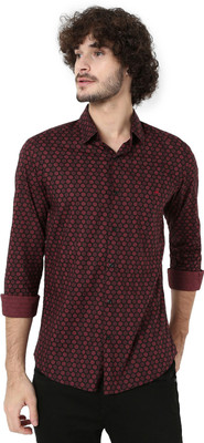 MUFTI Men Printed Casual Maroon Shirt