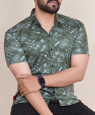 KAJARU Men Printed Casual Green Shirt