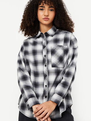 MAX Women Checkered Casual Black Shirt