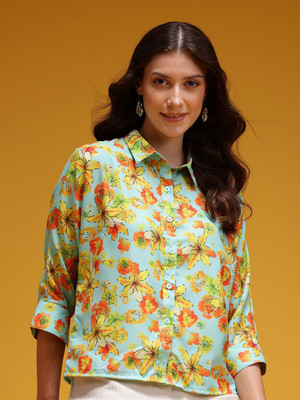 HERE&NOW Women Printed Casual Green Shirt