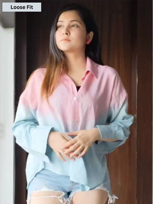 maaesa Women Dyed/Ombre Casual Pink, Light Blue Shirt