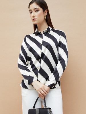 CODE by Lifestyle Women Striped Casual White, Black Shirt