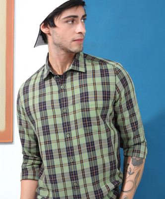 HIGHLANDER Men Checkered Casual Green Shirt
