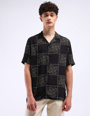 FLYING MACHINE Men Printed Casual Black Shirt