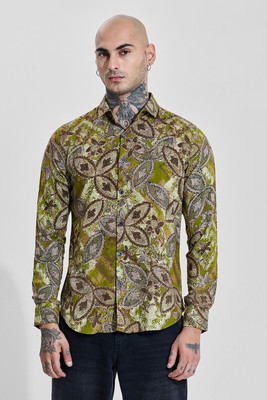 Snitch Men Printed Casual Green Shirt