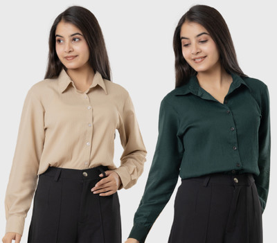 RAHULTRADER Women Solid Casual Green Shirt(Pack of 2)