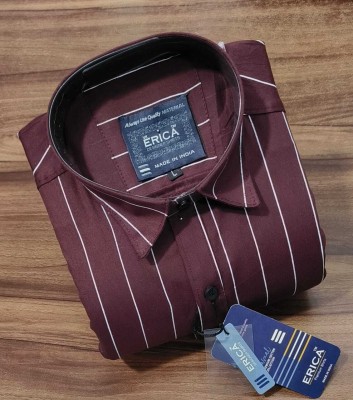 Erica Men Striped Casual Maroon Shirt