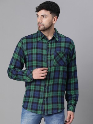 OXOLLOXO Men Checkered Casual Dark Blue, Green, Black Shirt