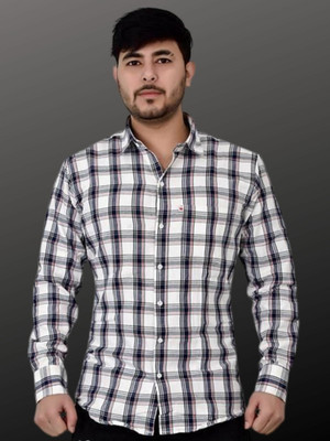 Marc Laurent Men Checkered Casual Dark Blue, White, Red Shirt