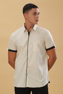 KUONS AVENUE Men Solid Casual Beige Shirt