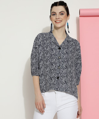 J TURRITOPSIS Women Printed Casual Black, White Shirt