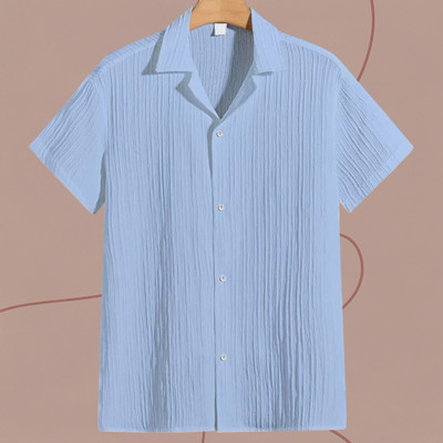 Jenil Fashion Men Self Design Casual Light Blue Shirt
