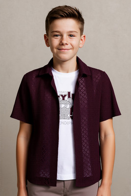 Charchit Boys Self Design Casual Purple Shirt