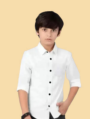 MAHITAG Boys Solid Casual White Shirt