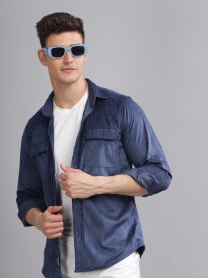 Paul Street Men Self Design Casual Dark Blue Shirt