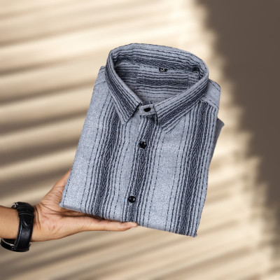 Viradha Men Striped Formal Grey Shirt