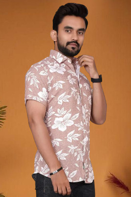 METRONAUT Men Printed Casual White, Brown Shirt