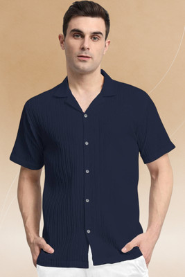 A Dearise Trend Men Self Design Casual Dark Blue Shirt