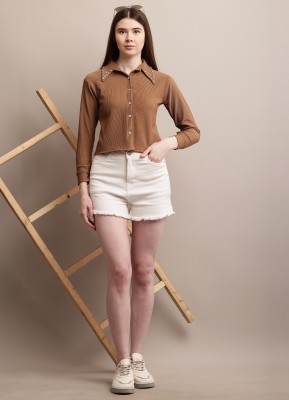 INSPIRE THE NEXT Women Self Design Casual Brown Shirt