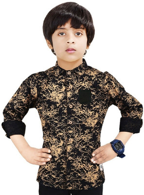 crane Boys Printed Casual Brown, Black Shirt