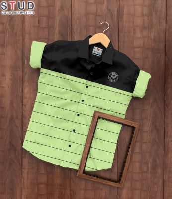 STUD APPARELS Boys Color Block Casual Green Shirt