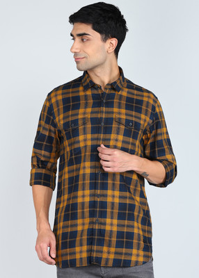 PETER ENGLAND Men Checkered Casual Beige Shirt