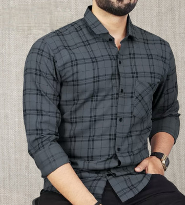 RODEIZ Men Checkered Casual Grey Shirt