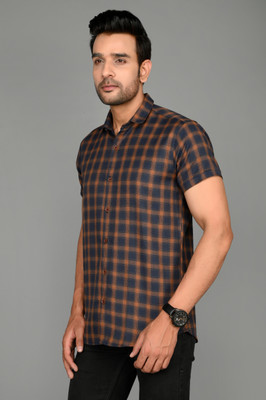 METRONAUT Men Checkered Casual Brown, Blue Shirt