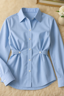 Parni Women Solid Formal Light Blue Shirt