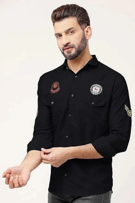 Bridon Creations Men Self Design, Animal Print, Color Block, Solid, Washed Casual Black Shirt