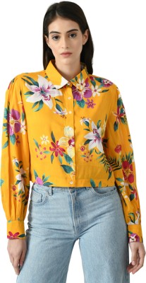 sini lifestyle Women Printed Casual Yellow Shirt