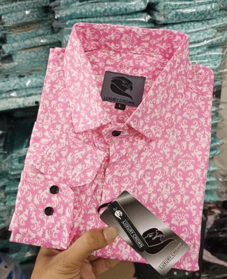 Ananta Men Printed Casual Pink Shirt