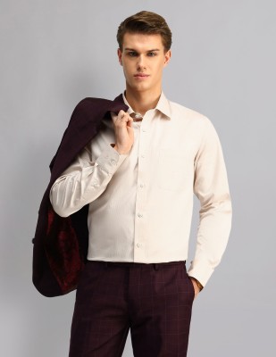 AD by Arvind Men Solid Formal Beige Shirt