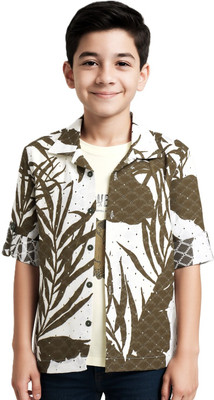 CAVIO Boys Printed Casual Dark Green, White Shirt